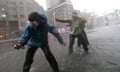 Research students from the University of Alabama measure wind speeds as hurricane Isaac makes landfall in New Orleans, Louisiana.