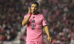 MLS: New York City FC at Inter Miami CF<br>Mar 30, 2024; Fort Lauderdale, Florida, USA; Inter Miami CF forward Luis Suarez (9) celebrates after scoring a goal against New York City FC during the first half at Chase Stadium. Mandatory Credit: Sam Navarro-USA TODAY Sports