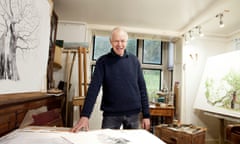 Mark Frith, tree portraitist, at home in Gloucestershire with some of his work.