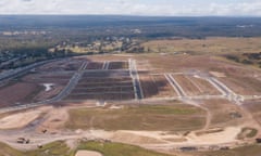Aerial view of cleared land with new roads
