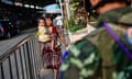 There were queues at the Myanmar border on Friday as people attempted to flee after the strategically vital town of Myawaddy fell to the anti-junta resistance