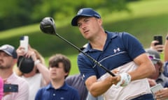 Jordan Spieth hits his tee shot on the 13th during a practice round for the US PGA Championship