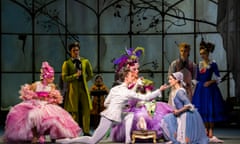 Everything will turn out fine … Luca Acri, Gary Avis (Stepsisters), Vadim Muntagirov (Prince) and Marianela Nuñez (Cinderella) in Cinderella.