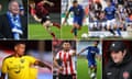 Clockwise: Peterborough United director of football Barry Fry, Lincoln City’s Callum Morton, Wigan Athletic’s Sam Morsy, Flynn Downes of Ipswich Town, Fleetwood Town manager Joey Barton, AFC Wimbledon’s Ethan Chislett, Bailey Wright of Sunderland and Oxford United’s Marcus McGuane