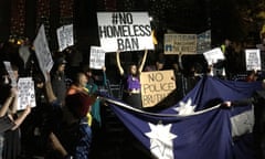 People opposed to Melbourne’s rough-sleeping ban occupy the steps of the State Library during White Night in February.