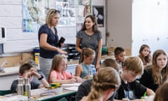 HCN<br>Kristy Warren, left, the assistant superintendent for curriculum and instruction, speaks with Carlena Braun, fifth grade teacher, during a tour of Chester elementary school on Tuesday, August 23, 2022, in Chester, California. (Sara Nevis)
