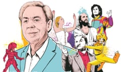 Andrew Lloyd Webber with scenes from, clockwise from left, Starlight Express, Evita, Jesus Christ Superstar, Joseph and the Amazing Technicolor Dreamcoat, Cats and Phantom of the Opera