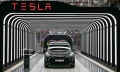 A Tesla car rolls off the model the production line at at the company’s factory in Grünheide, Brandenburg, in March 2022.