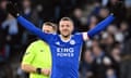 Jamie Vardy celebrates after setting Leicester on their way to victory over Birmingham.