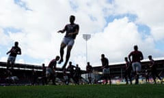 Burnley players warm up at Turf Moor. The team appeared to struggle without fans at their home ground last season.