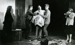 1958 Production of 'The Sport of my Mad Mother' by Ann Jellicoe. Photo by Roger Mayne. L to R Avril Elgar as Dodo, Paul Bailey as Cone, Gerry Stovin as Caldaro, Philip Locke as Fak, Sheila Ballantine as Patty
