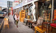 Exterior of a secondhand furniture shop on the Gloucester Road, Bristol.