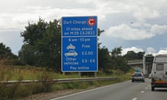 A board showing charges for the Dartford Crossing