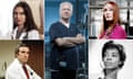 Composite image showing (clockwise from top left) Helen Baxendale as Claire in the first series of Cardiac Arrest, Derek Thompson as Charlie Fairhead in Casualty, Rosie Marcel as Jac Naylor in Holby City, Joan Holley as Dr. Louise Mahler in Emergency - Ward 10, and Tom Adams as Dr Guy Adams in General Hospital