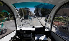 Inside the CityMobil2 driverless bus as it travels through Trikala