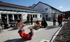 Residents outside the ‘Common Room.’ Lancaster Cohousing Project, Halton.