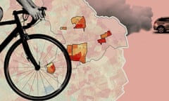 Low-traffic neighbourhoods illustration showing a map of London and a bicycle