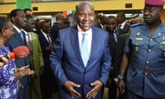 Former Ivorian prime minister Daniel Kablan Duncan (C) walks out the National Assembly on January 10, 2017 in Abidjan after being appointed Ivory Coast's Vice-President. 
Former Ivorian prime minister Kablan Duncan, who resigned along with his government on January 9, has been appointed Ivory Coast's Vice-President on January 10, 2017. Ivory Coast initiated a post-election reshuffle on January 9 and fired the heads of its armed forces and police after a brief army mutiny that stoked security fears in the world's top cocoa producer. / AFP PHOTO / ISSOUF SANOGOISSOUF SANOGO/AFP/Getty Images