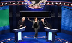 BESTPIX: Saturday Night Live - Season 46<br>SATURDAY NIGHT LIVE -- “Chris Rock” Episode 1786 -- Pictured: (l-r) Alec Baldwin as Donald Trump, Maya Rudolph as Kamala Harris, and Jim Carrey as Joe Biden during the “First Debate” Cold Open on Saturday, October 3, 2020 -- (Photo by: Will Heath/NBC/NBCU Photo Bank via Getty Images)