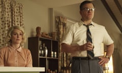 This file image released by Paramount Pictures shows Julianne Moore, left, and Matt Damon in a scene from “Suburbicon.” (Hilary Bronwyn Gayle/Paramount Pictures via AP)