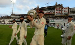 Joe Root with the Pataudi Trophy for England’s 4-1 series win against India.