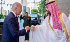 Mohammed bin Salman greets Joe Biden with a fist-bump after his arrival at Al-Salam palace in Jeddah last year.