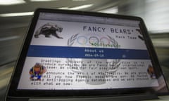 A screenshot of the Fancy Bears website fancybear.net seen on a computes screen in Moscow, Russia, Wednesday, Sept. 14, 2016. Confidential medical data of gold medal-winning gymnast Simone Biles, seven-time Grand Slam champion Venus Williams and other female U.S. Olympians was hacked from a World Anti-Doping Agency database and posted online Tuesday Sept 13, 2016.
WADA said the hackers were a "Russian cyber espionage group" called Fancy Bears. (AP Photo/Alexander Zemlianichenko)