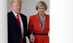 US President Trump holds bilateral meeting with British Prime Minister May<br>epa05755503 US President Donald J. Trump holds hands with British Prime Minister Teresa May (R) as they walk the colonade of the White House in Washington, DC, USA, 27 January 2017.  EPA/Olivier Douliery / POOL