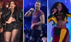 Pyramid schemes … Dua Lipa, Coldplay's Chris Martin and SZA.