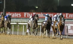 California Chrome eases clear to score at Meydan on Thursday evening.