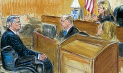 Courtroom sketch shows Paul Manafort listening to Judge Amy Berman Jackson in the US district courtroom during his sentencing hearing, in Washington DC on 13 March.