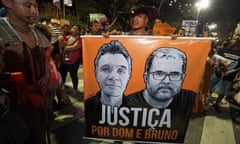 Indigenous people of Brazil protest in São Paulo, against the murders of British journalist Dom Phillips (pictured left) and his guide Bruno Pereira.