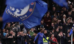 Chelsea’s Callum Hudson-Odoi celebrates scoring their third goal.