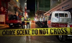 Maldivian police officers secure the area after the explosion in Malé, Maldives.