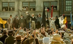 Peterloo (2018)  film still. Speaker Henry Hunt (Rory Kinnear) addresses the crowd of reformers as they gather at St. Peter’s Field ahead of the traumatic events of 1819, when British forces attacked a peaceful pro-democracy rally in Manchester, killing at least 15 people.
Corrected names: Philip Jackson,Neil Bell and John Paul Hurley.