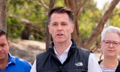 NSW premier Chris Minns speaks to media during a visit to Menindee