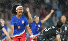 Lily Yohannes of the United States celebrates scoring during the second half of Tuesday’s win over South Korea at Allianz Field in St Paul, Minnesota.