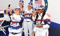 Coco Gauff (right) with her fellow US Olympians Emma Navarro, Danielle Collins, Jessica Pegula and Desirae Krawczyk