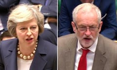 Theresa May and Jeremy Corbyn at PMQs in the Commons