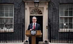 Newly elected British prime minister Keir Starmer addresses the nation outside 10 Downing Street.