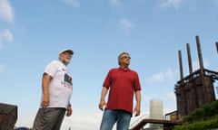 RADICALS<br>BETHLEHEM, PA - May 29, 2019: (L-R) Frank Behum, 72, 32 years employed at Bethlehem Steel, and Ron Keschl, 76, 34 years employed there, outside the extinct plant in Bethlehem, Pennsylvania on May 29, 2019. CREDIT: Mark Makela for The Guardian