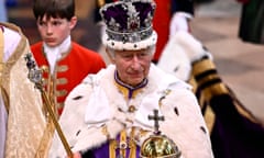 King Charles III at his coronation ceremony in Westminster Abbey.