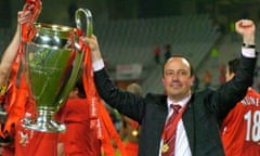 Rafael Benitez celebrates winning the Champions League in 2005 in Istanbul with Liverpool.