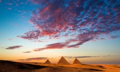 Sunset at the Pyramids, Giza, Cairo, Egypt<br>One of the seven wonders of the ancient world.