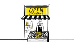 Illustration of greengrocer named Open Sundays