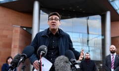 Andy Burnham speaks to media outside the Bridgewater Hall in Manchester