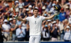 Zak Crawley celebrates reaching his century in the fourth Test at Old Trafford.