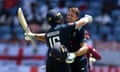 West Indies v England - 4th One Day International<br>GRENADA, GRENADA - FEBRUARY 27: Jos Buttler of England celebrates reaching his century with captain Eoin Morgan during the 4th One Day International match between the West Indies and England at Grenada National Stadium on February 27, 2019 in Grenada, Grenada. (Photo by Gareth Copley/Getty Images)