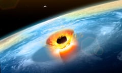 Illustration of the Chicxulub asteroid hitting Earth.