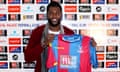 Emmanuel Adebayor is unveiled by Crystal Palace.